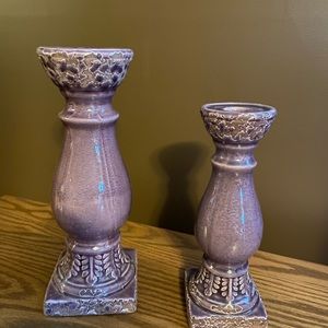 Purple stoneware candle holders